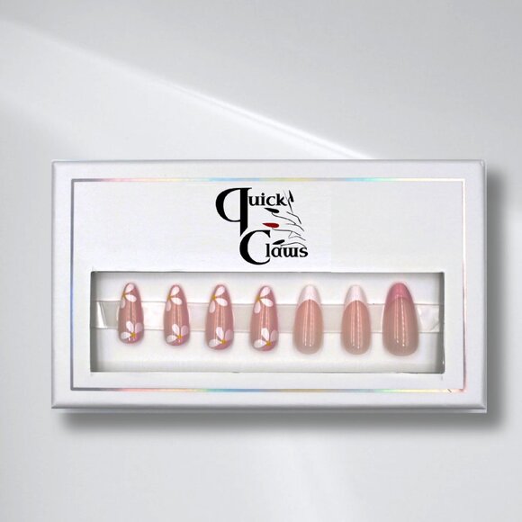 Spring Press on nails Flowers almond shape nude - Picture 2 of 3